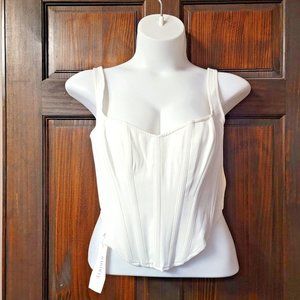 BARDOT Corset Bustier Top US Size 12 Orchid White Boned Fitted Zip Up Back NWT